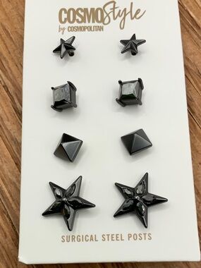 Cosmo Style by Cosmopolitan 4 Piece Black Star Stud Earring Set